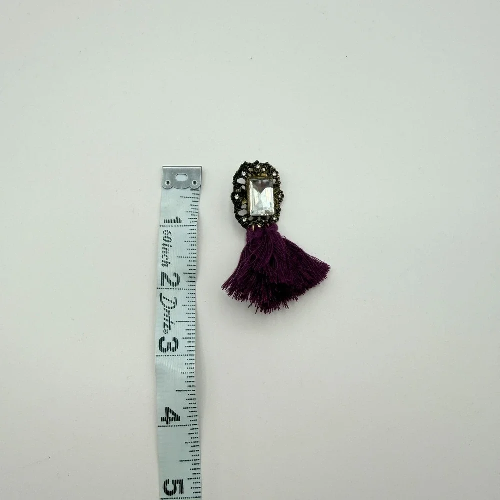 Vintage Y2K Gold Tone Purple Tassel Emerald Cut Earrings Women's Classic Jewelry